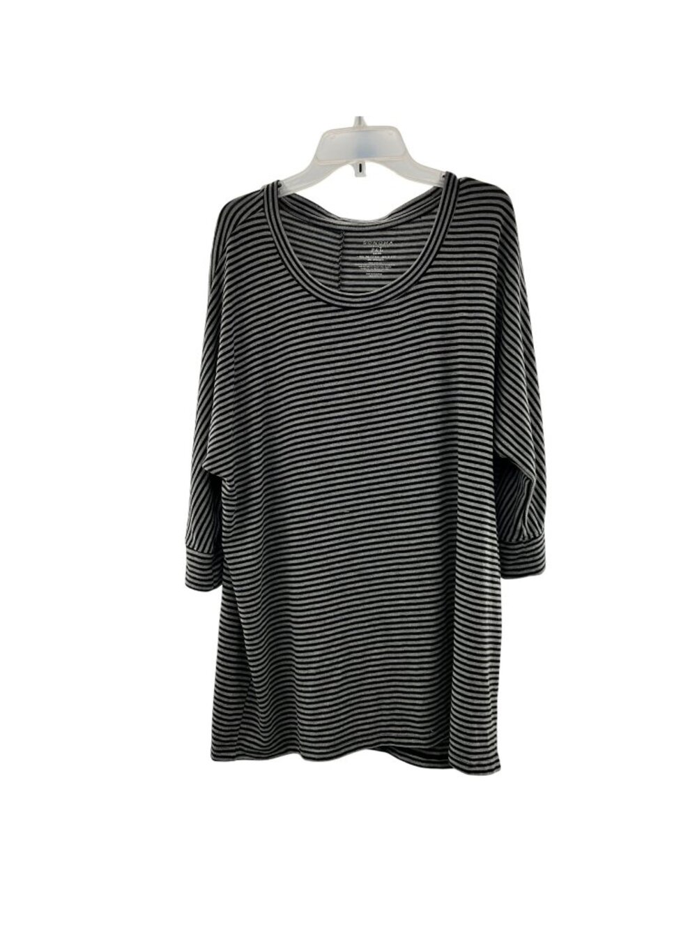 Sonoma Womens Striped Top 3/3 Sleeve Black/Gray Size XL Petite